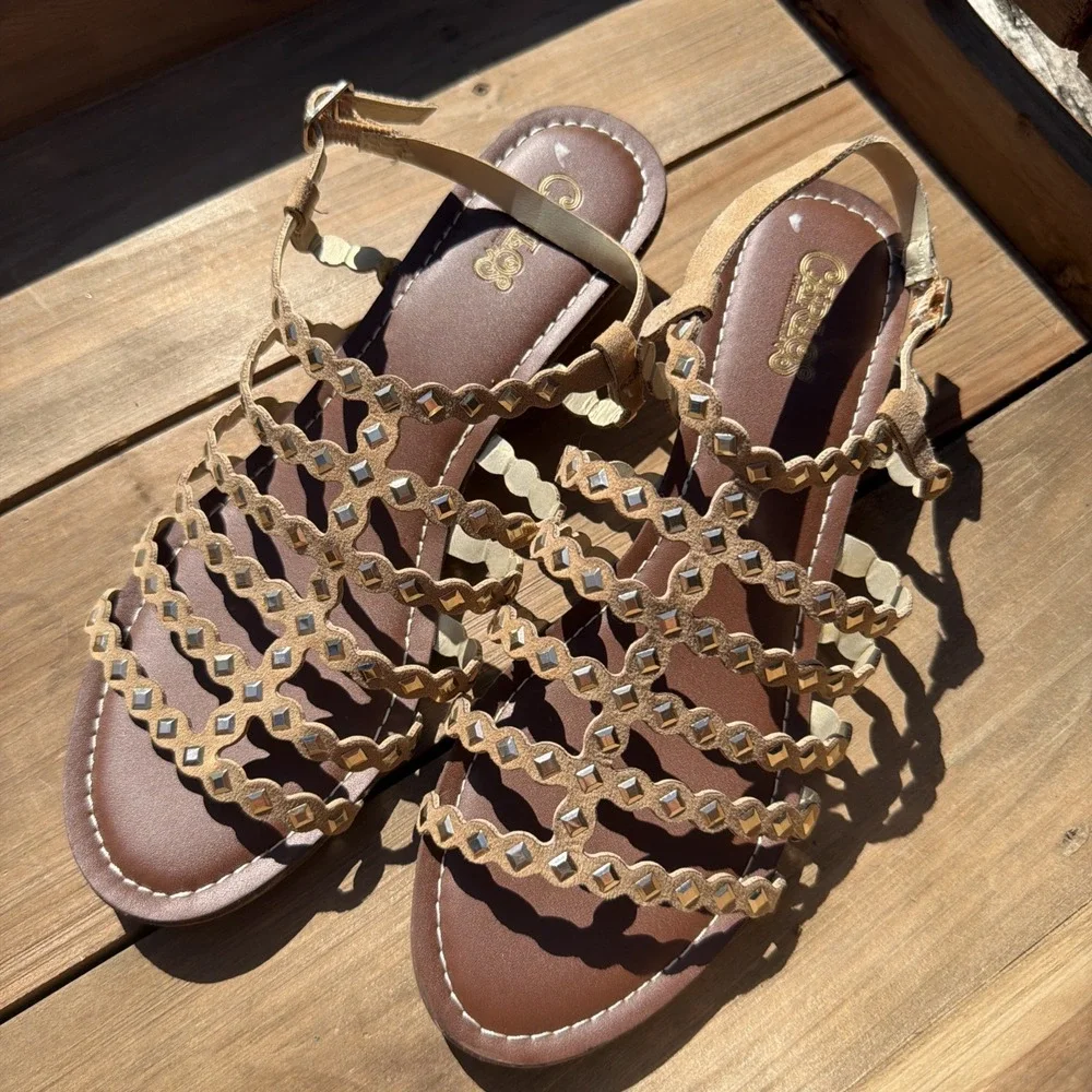 Carlos by Carlos Santana Sandals Womens 7.5 M Gladiator Brown Gold Open Toe